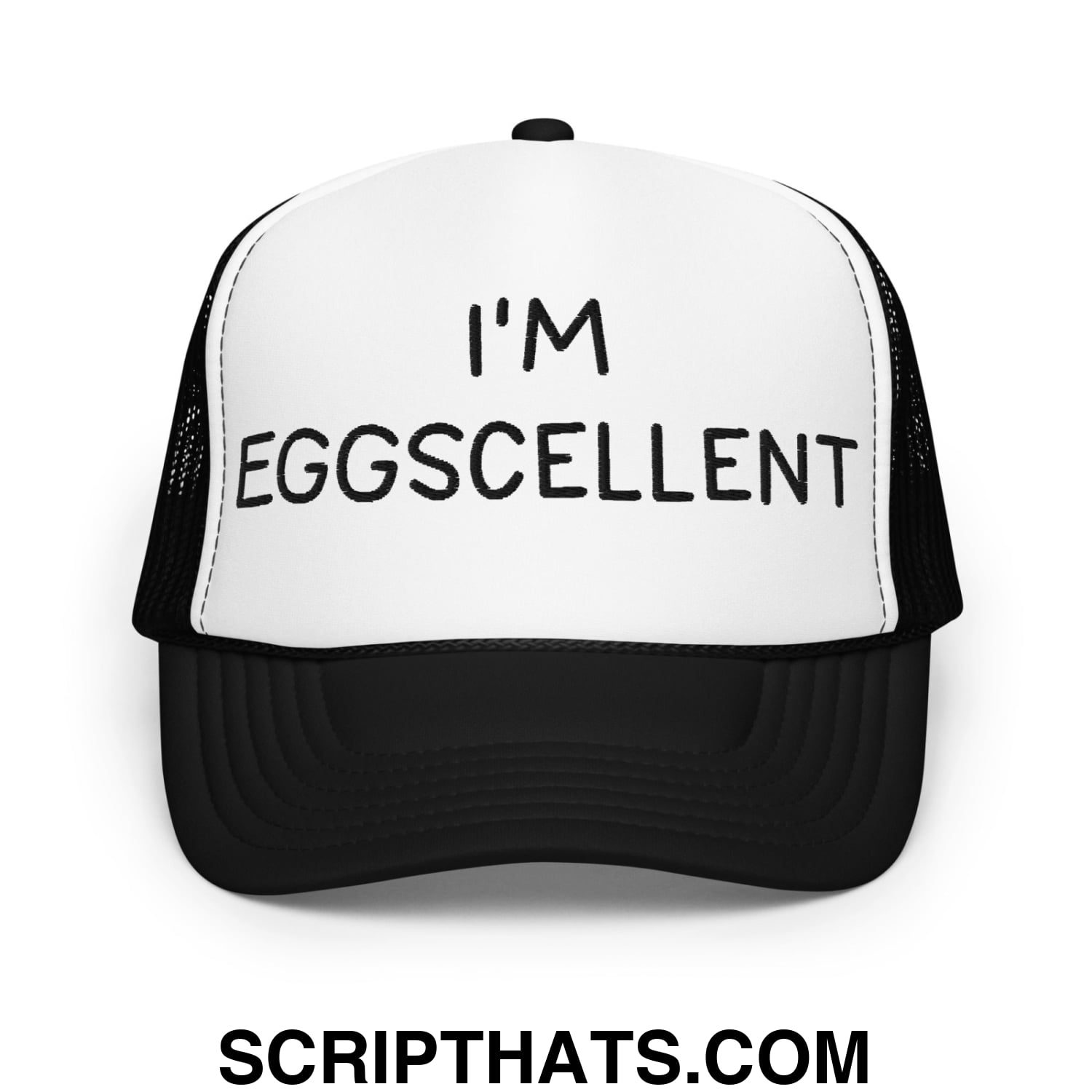 I'm Eggscellent Regular Show Embroidered Foam Trucker Hat Black White Black