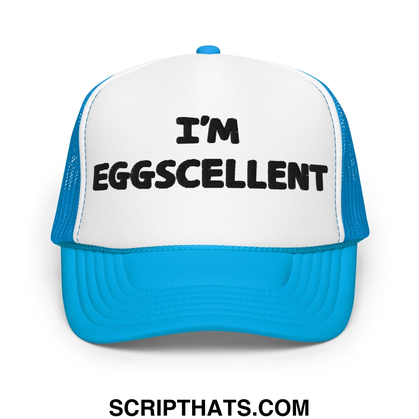I'm Eggscellent Regular Show Embroidered Foam Trucker Hat Blue White Blue