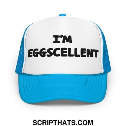 I'm Eggscellent Regular Show Embroidered Foam Trucker Hat Blue White Blue