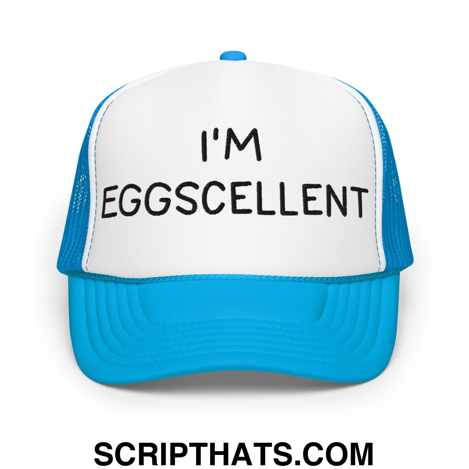 I'm Eggscellent Regular Show Embroidered Foam Trucker Hat Blue White Blue