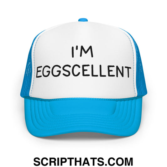 I'm Eggscellent Regular Show Embroidered Foam Trucker Hat Blue White Blue