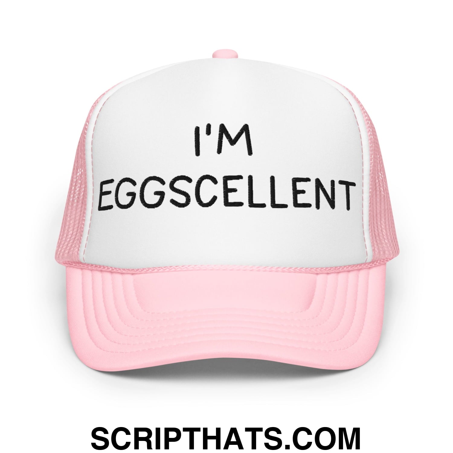 I'm Eggscellent Regular Show Embroidered Foam Trucker Hat Light Pink White Light Pink