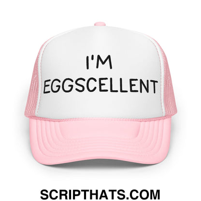 I'm Eggscellent Regular Show Embroidered Foam Trucker Hat Light Pink White Light Pink
