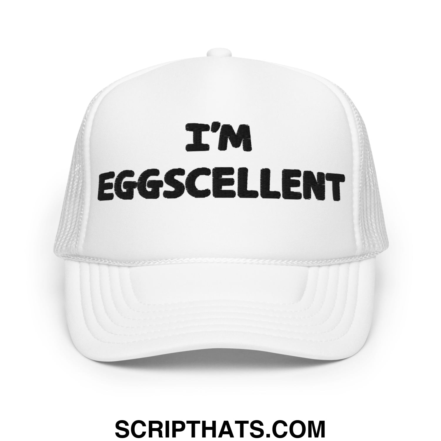 I'm Eggscellent Regular Show Embroidered Foam Trucker Hat White