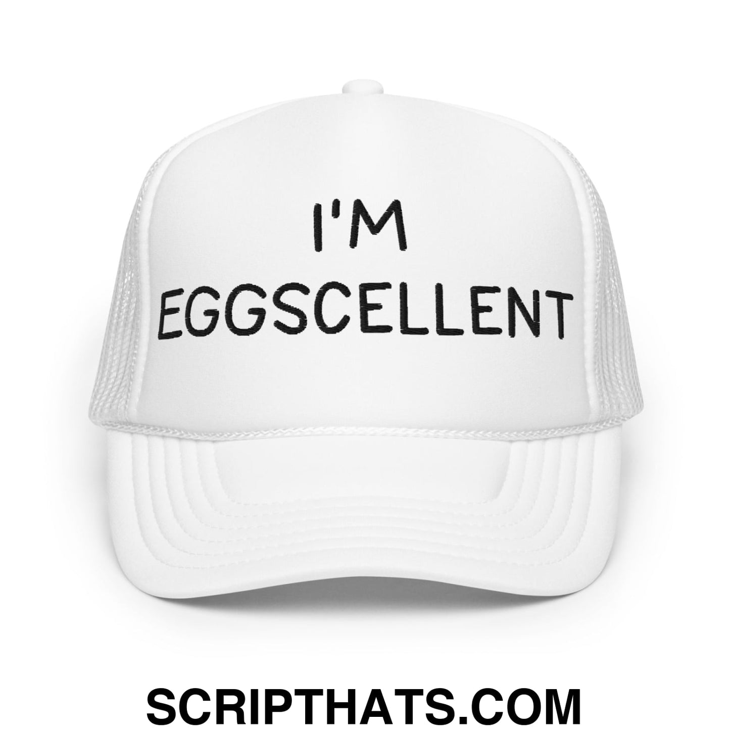 I'm Eggscellent Regular Show Embroidered Foam Trucker Hat White