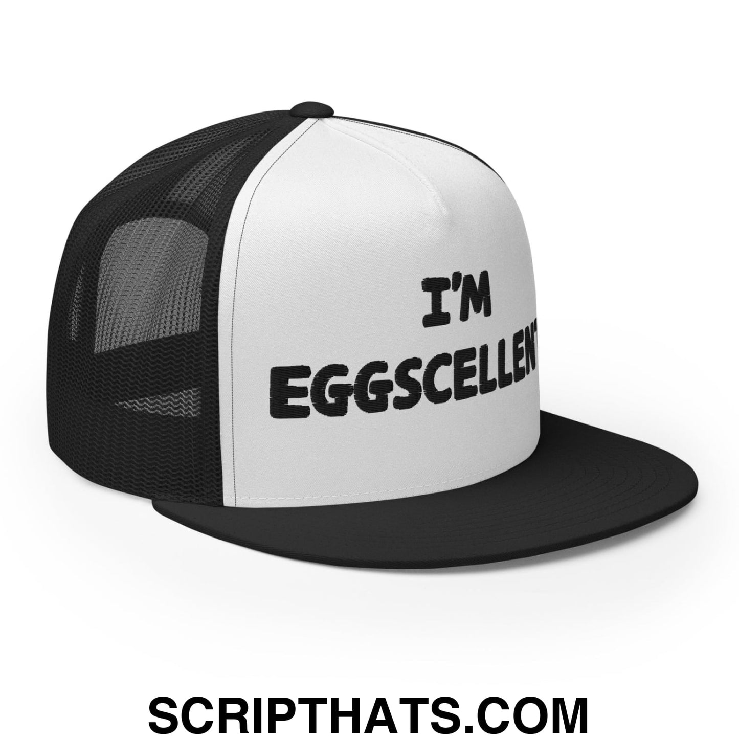 I'm Eggscellent Regular Trucker Show Hat Black White Black