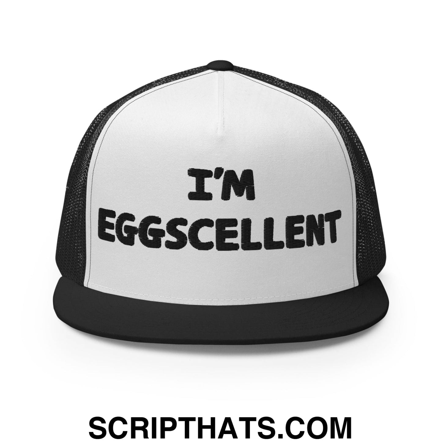 I'm Eggscellent Regular Trucker Show Hat Black White Black