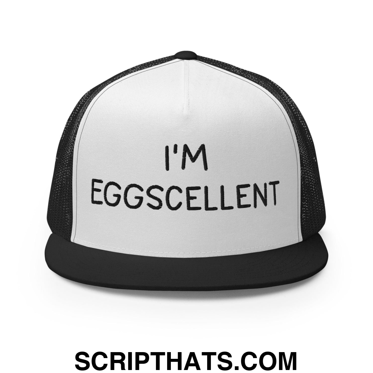 I'm Eggscellent Regular Trucker Show Hat Black White Black