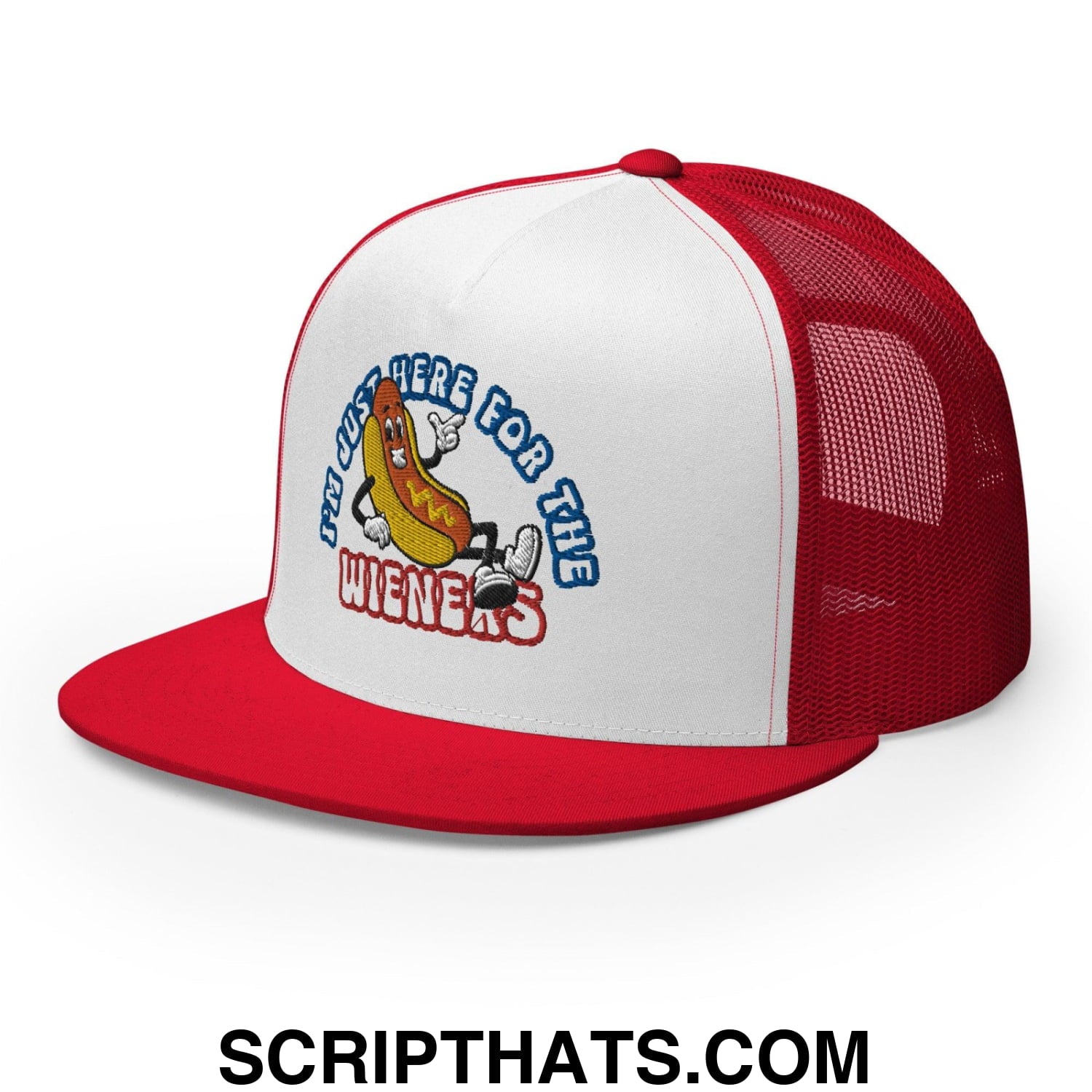 I'm Just Here for the Wieners 4th of July Funny Snapback Trucker Hat Red White Red