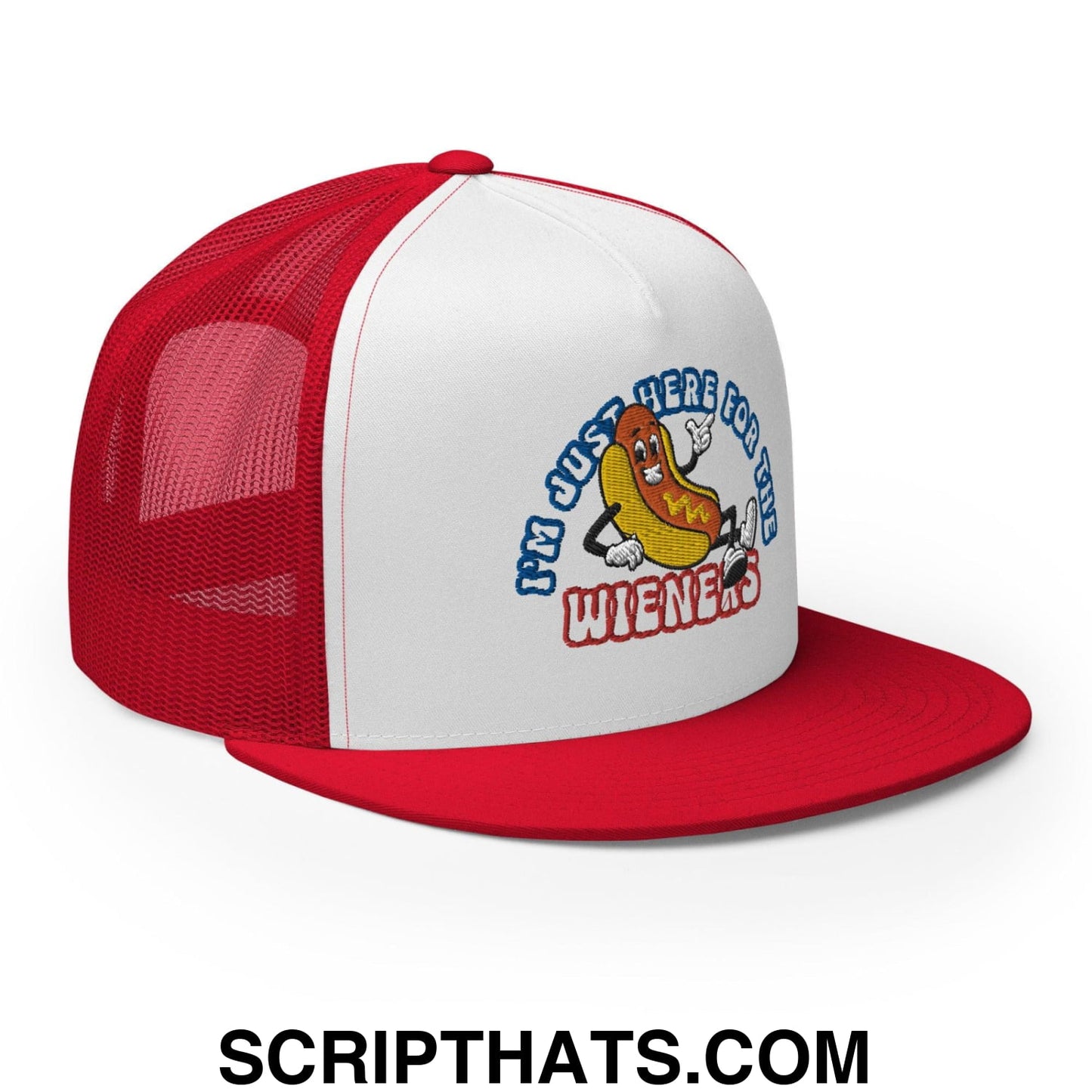 I'm Just Here for the Wieners 4th of July Funny Snapback Trucker Hat Red White Red
