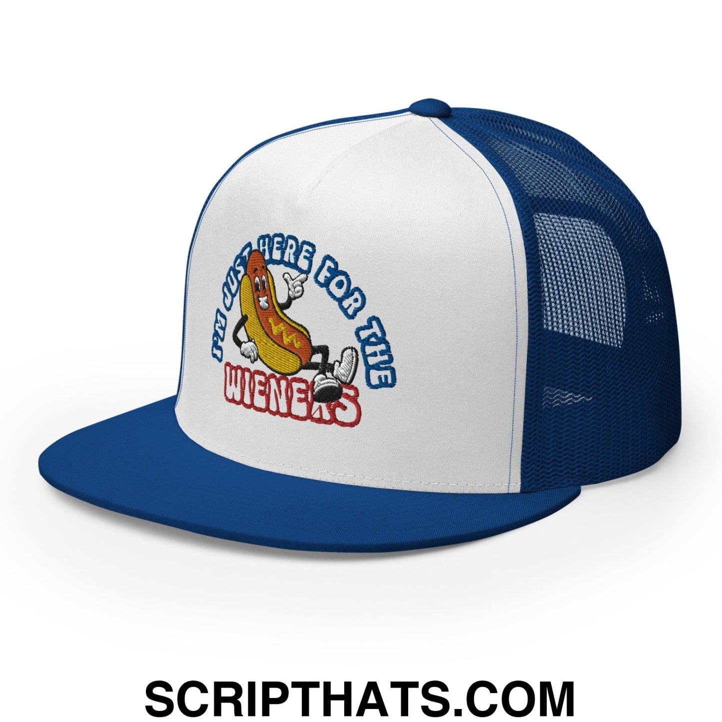 I'm Just Here for the Wieners 4th of July Funny Snapback Trucker Hat Royal White Royal
