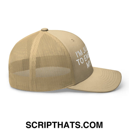 I'm Just Here to Embarrass My Wife Embroidered Mesh Trucker Hat Khaki