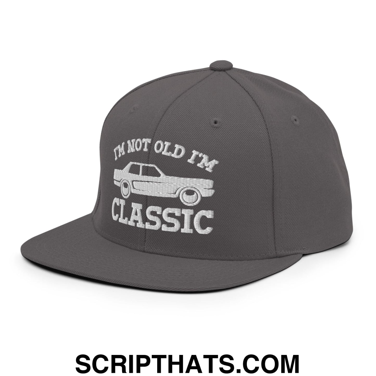 I'm Not Old I'm Classic Embroidered Flat Bill Brim Snapback Hat Dark Grey