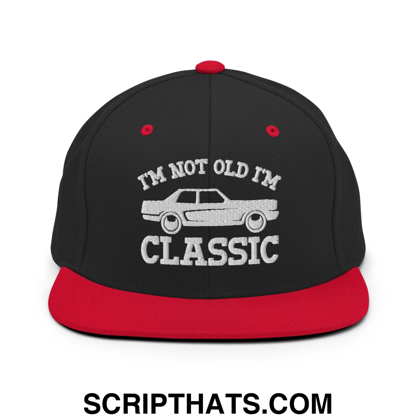 I'm Not Old I'm Classic Embroidered Flat Bill Brim Snapback Hat Black Red