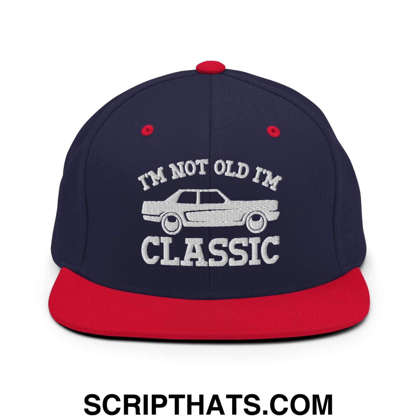 I'm Not Old I'm Classic Embroidered Flat Bill Brim Snapback Hat Navy Red