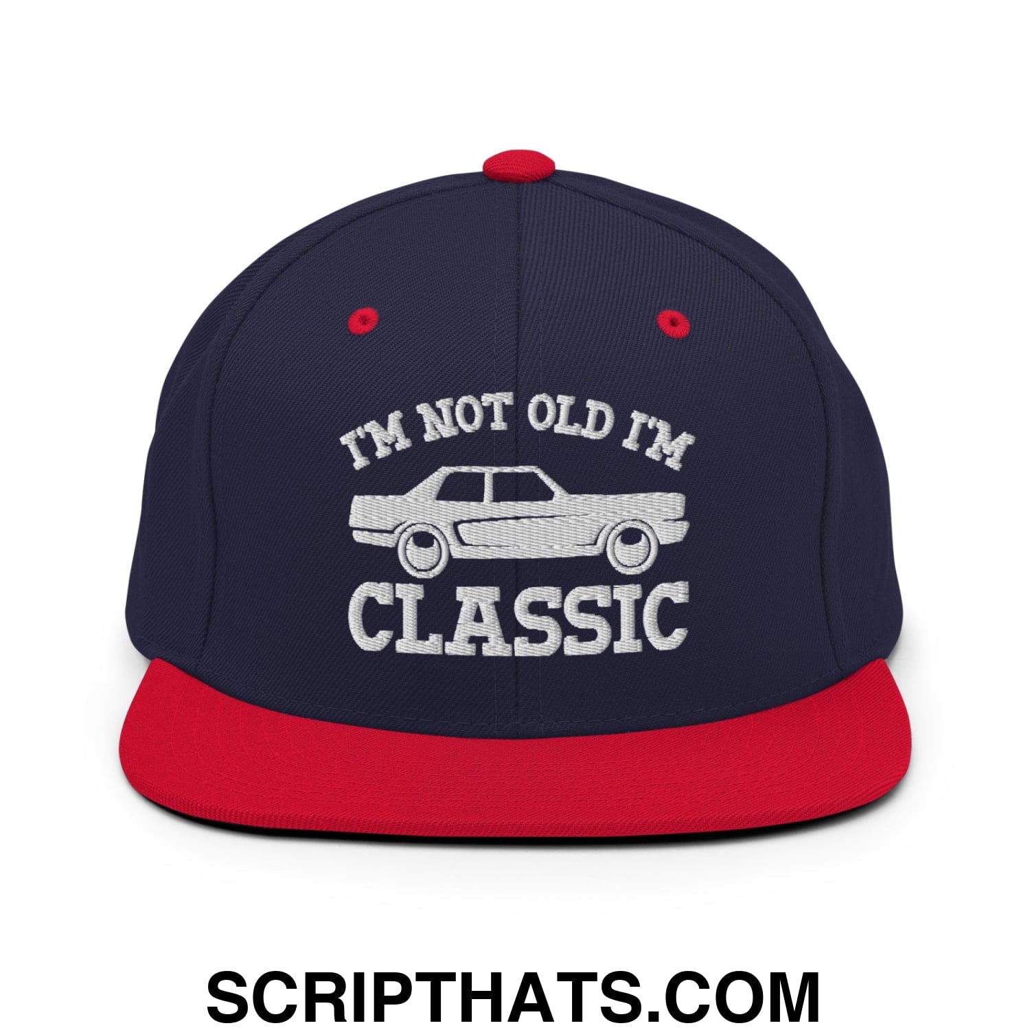I'm Not Old I'm Classic Embroidered Flat Bill Brim Snapback Hat Navy Red