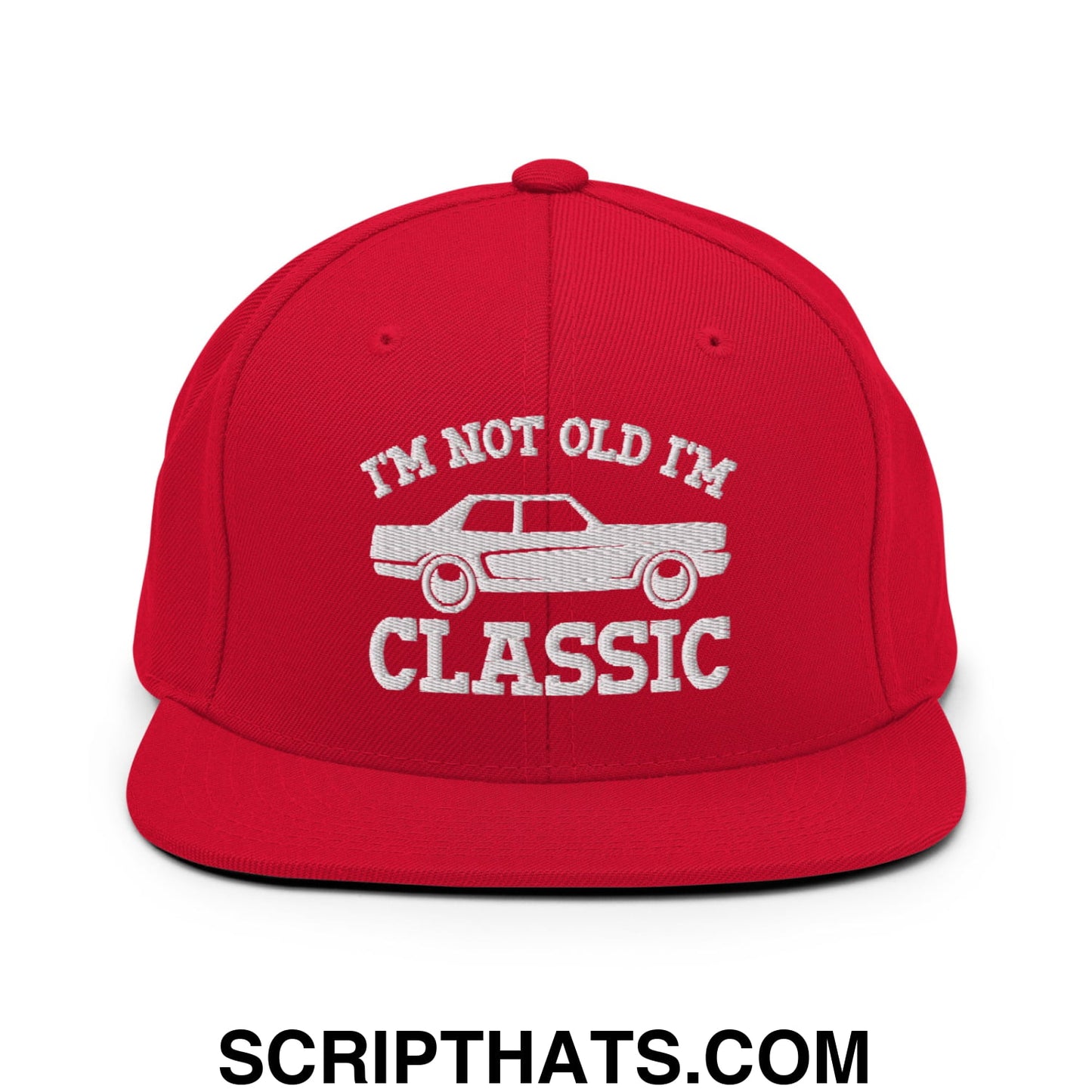 I'm Not Old I'm Classic Embroidered Flat Bill Brim Snapback Hat Red
