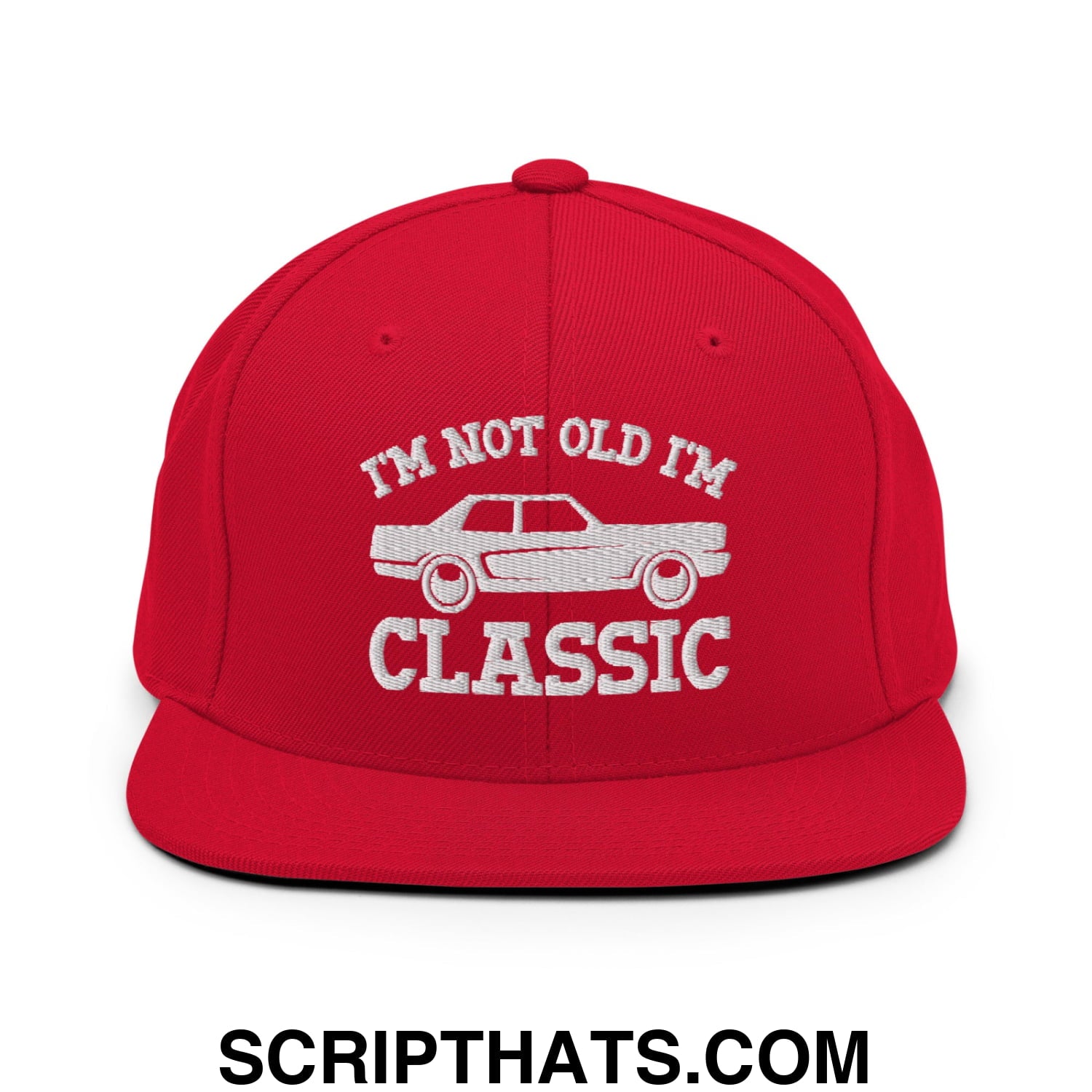 I'm Not Old I'm Classic Embroidered Flat Bill Brim Snapback Hat Red