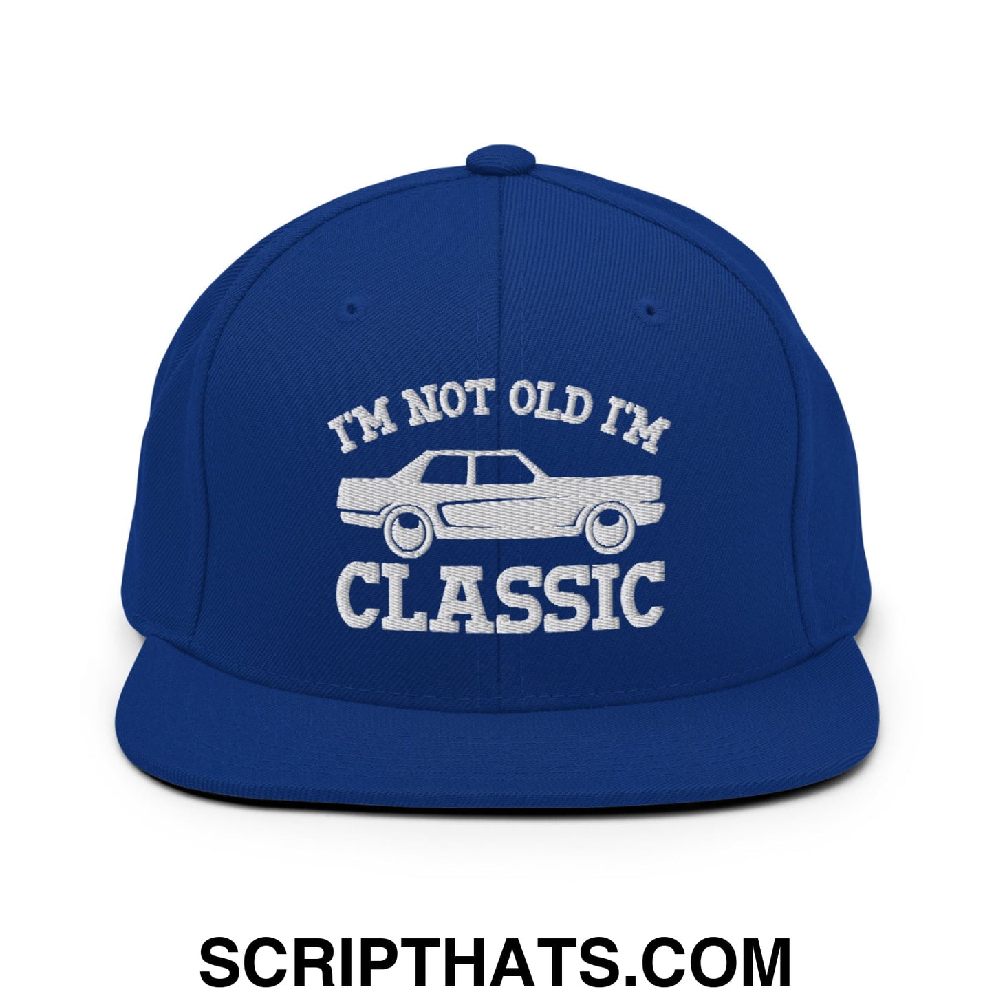 I'm Not Old I'm Classic Embroidered Flat Bill Brim Snapback Hat Royal Blue