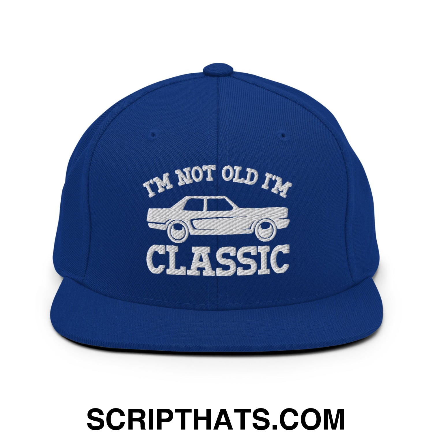 I'm Not Old I'm Classic Embroidered Flat Bill Brim Snapback Hat Royal Blue