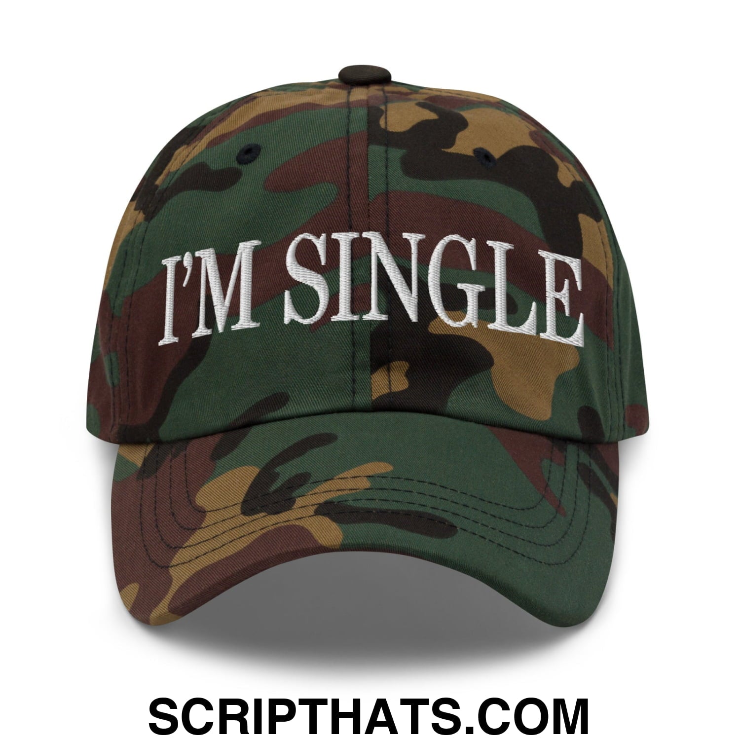 I'm Single Embroidered Unstructured Dad Hat Green Camo