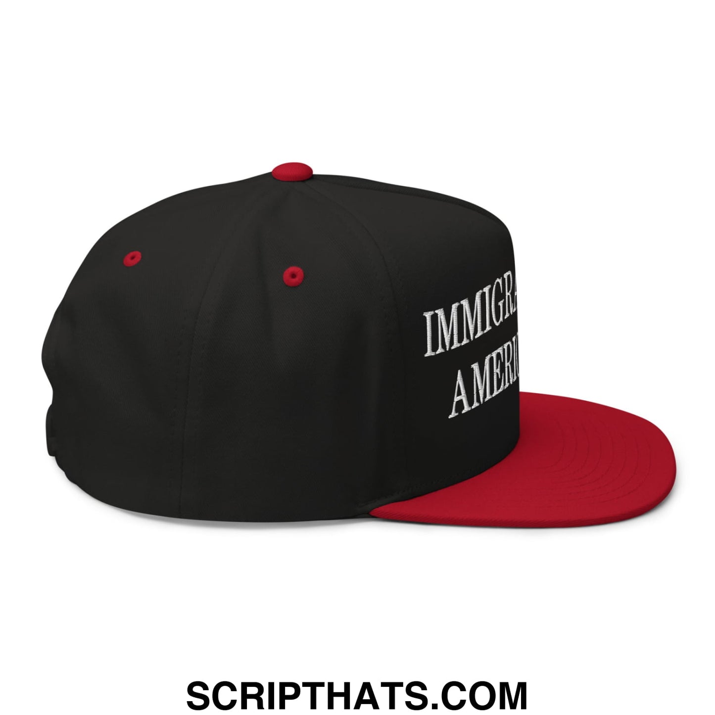 Immigrants Make America Great Embroidered 5 Panel Flat Bill Brim Snapback Hat Black Red