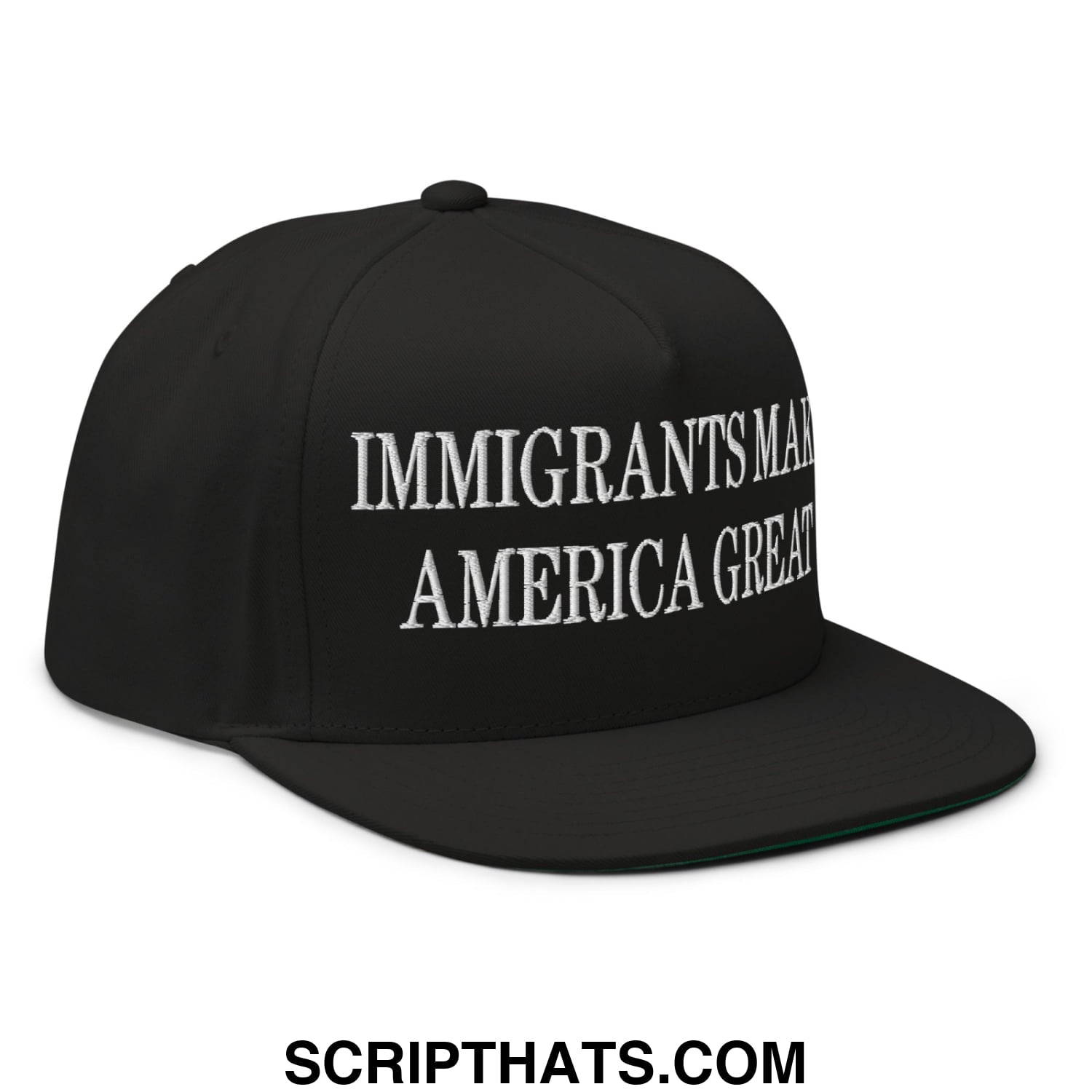 Immigrants Make America Great Embroidered 5 Panel Flat Bill Brim Snapback Hat Black
