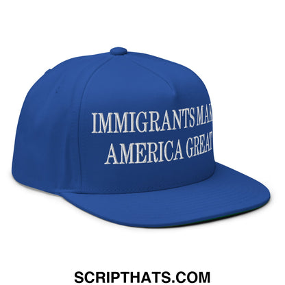 Immigrants Make America Great Embroidered 5 Panel Flat Bill Brim Snapback Hat Royal Blue