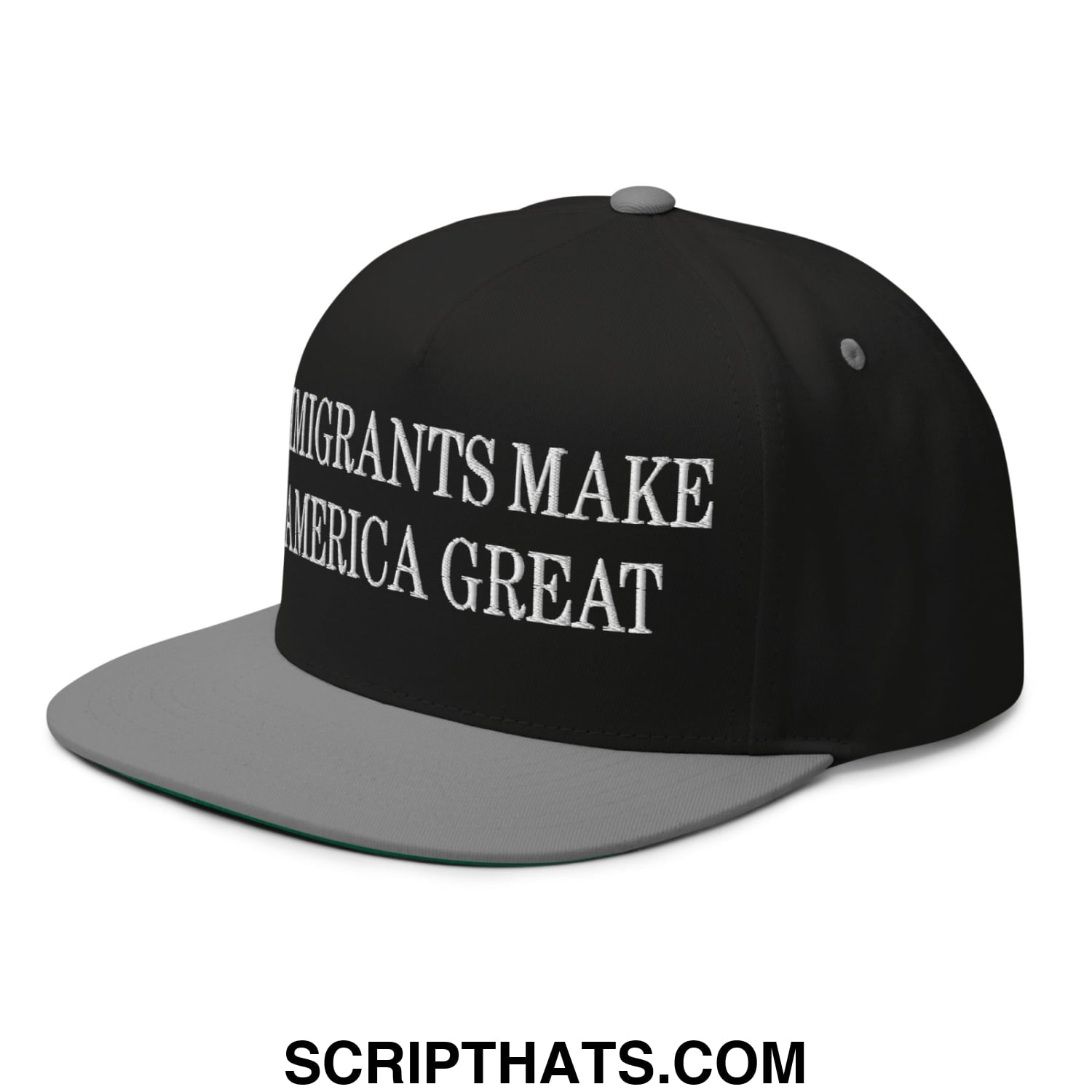 Immigrants Make America Great Embroidered 5 Panel Flat Bill Brim Snapback Hat Black Grey