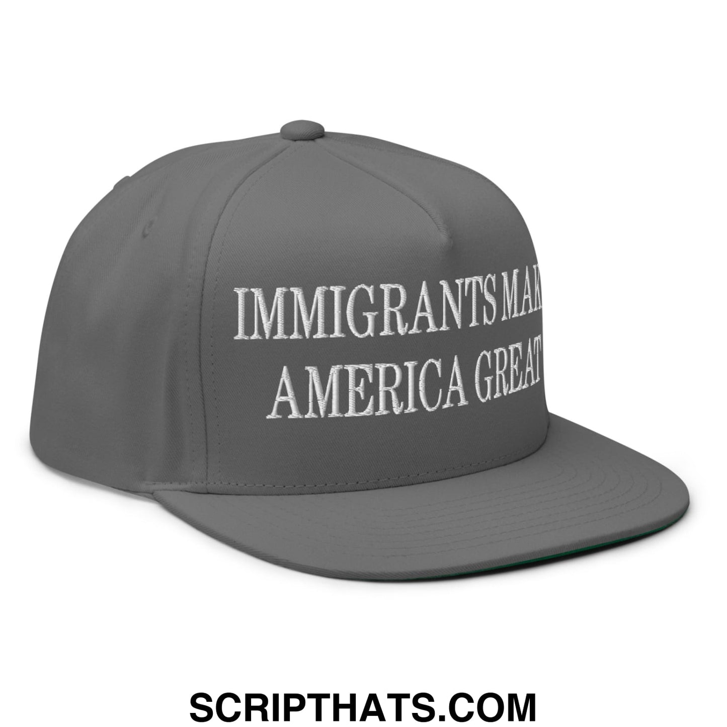 Immigrants Make America Great Embroidered 5 Panel Flat Bill Brim Snapback Hat Grey