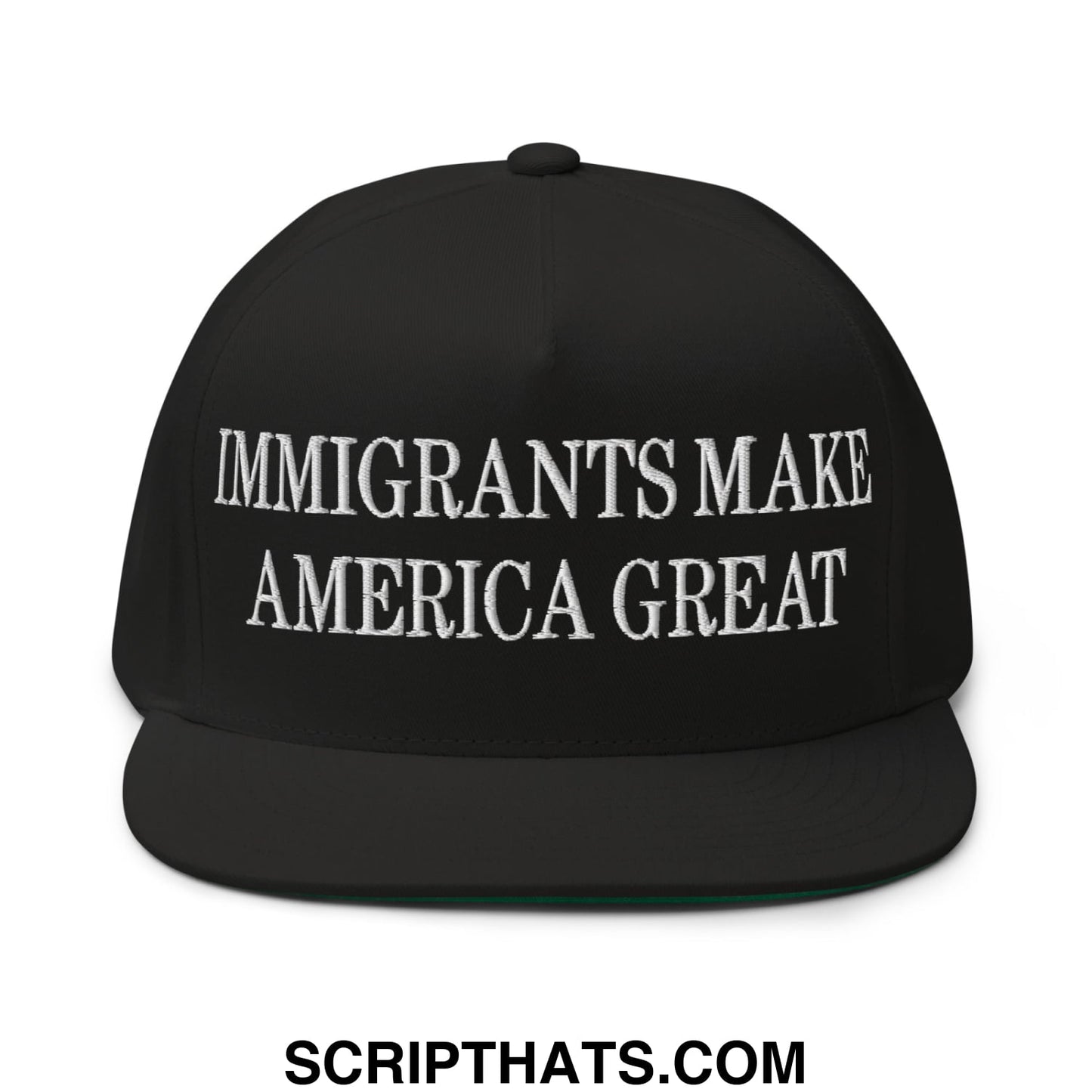 Immigrants Make America Great Embroidered 5 Panel Flat Bill Brim Snapback Hat Black