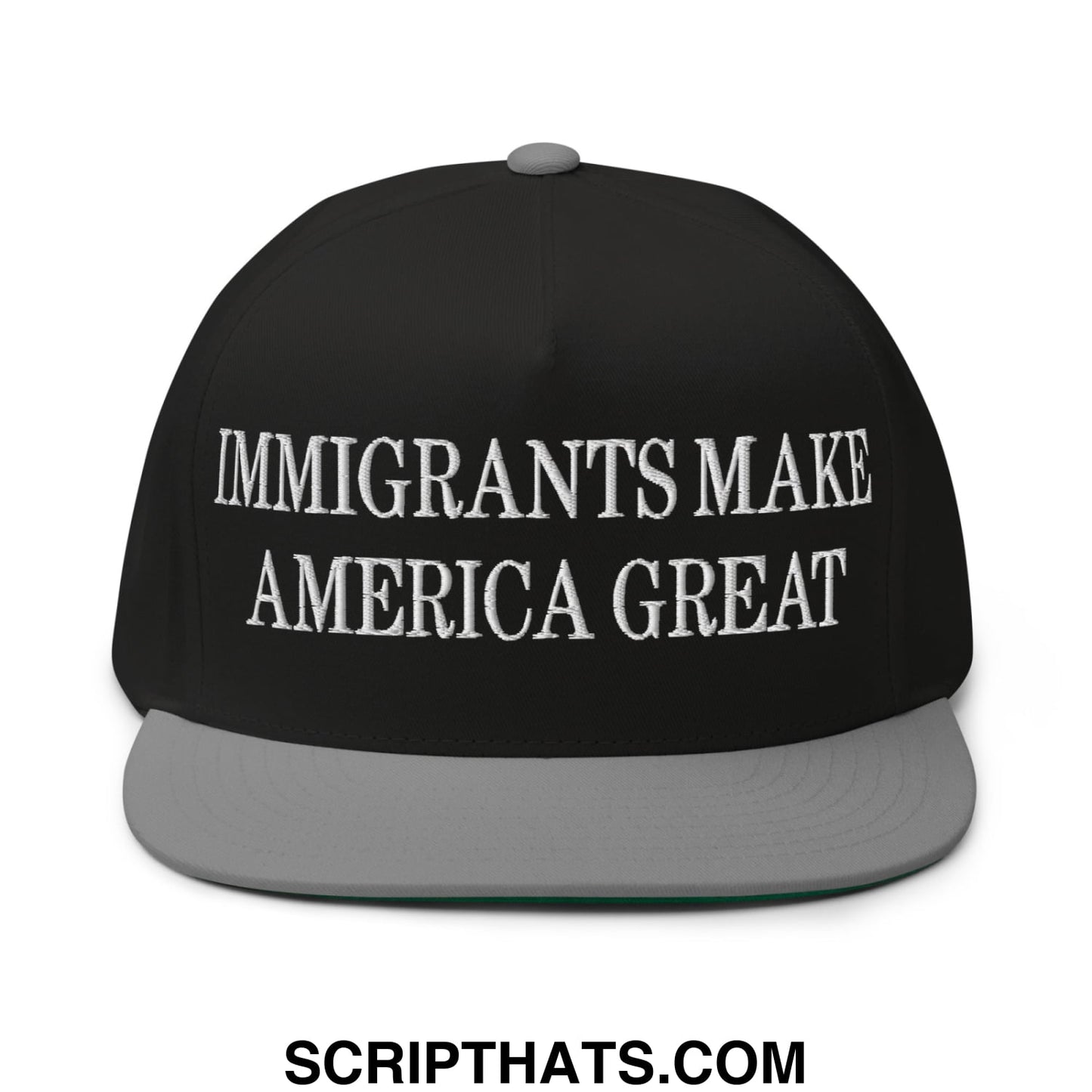 Immigrants Make America Great Embroidered 5 Panel Flat Bill Brim Snapback Hat Black Grey