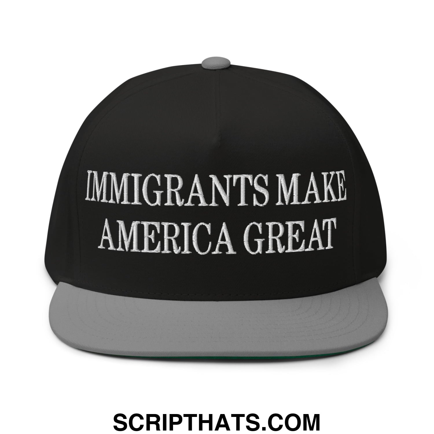 Immigrants Make America Great Embroidered 5 Panel Flat Bill Brim Snapback Hat Black Grey