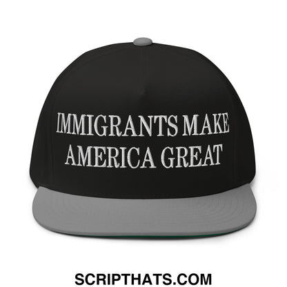 Immigrants Make America Great Embroidered 5 Panel Flat Bill Brim Snapback Hat Black Grey