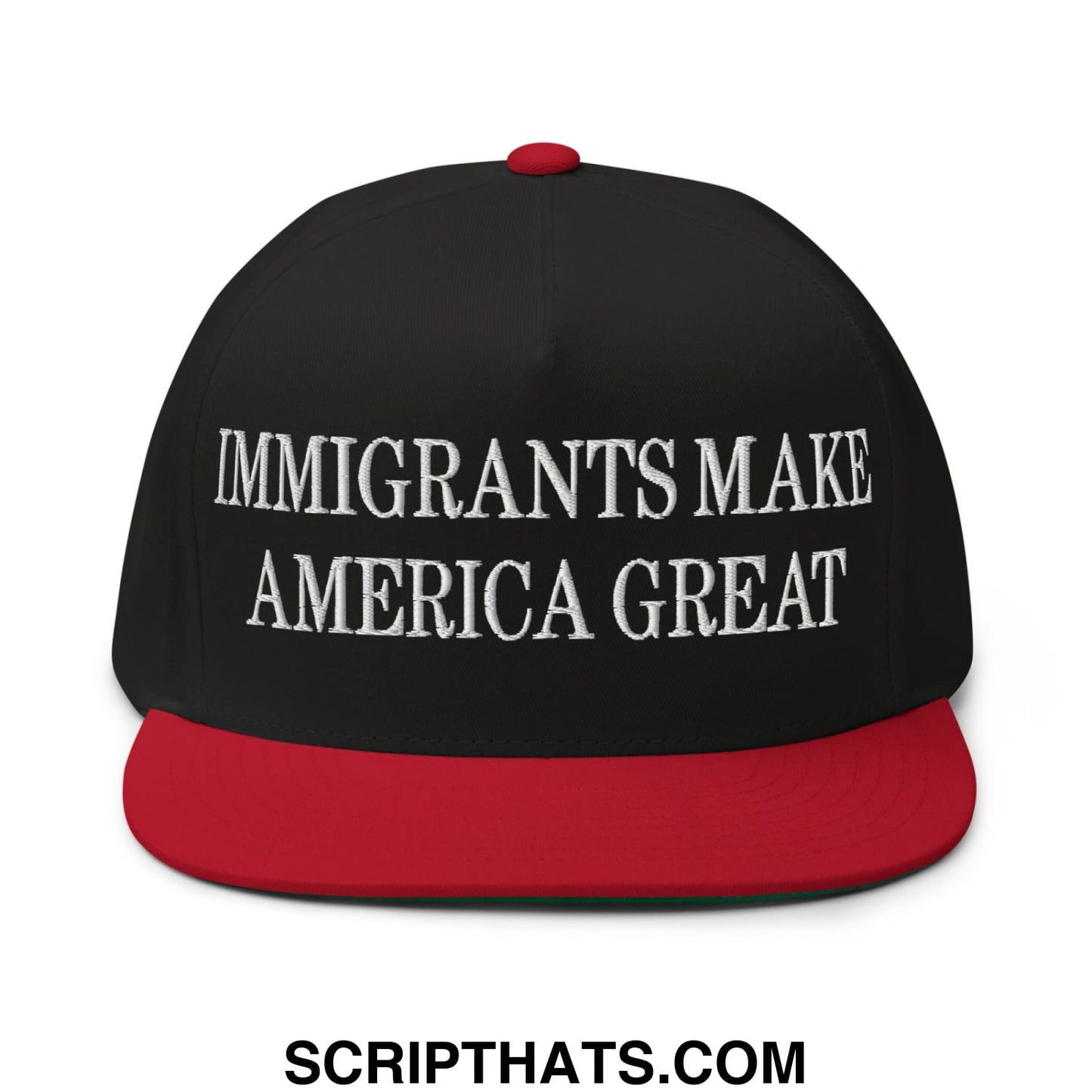 Immigrants Make America Great Embroidered 5 Panel Flat Bill Brim Snapback Hat Black Red
