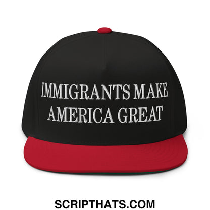 Immigrants Make America Great Embroidered 5 Panel Flat Bill Brim Snapback Hat Black Red