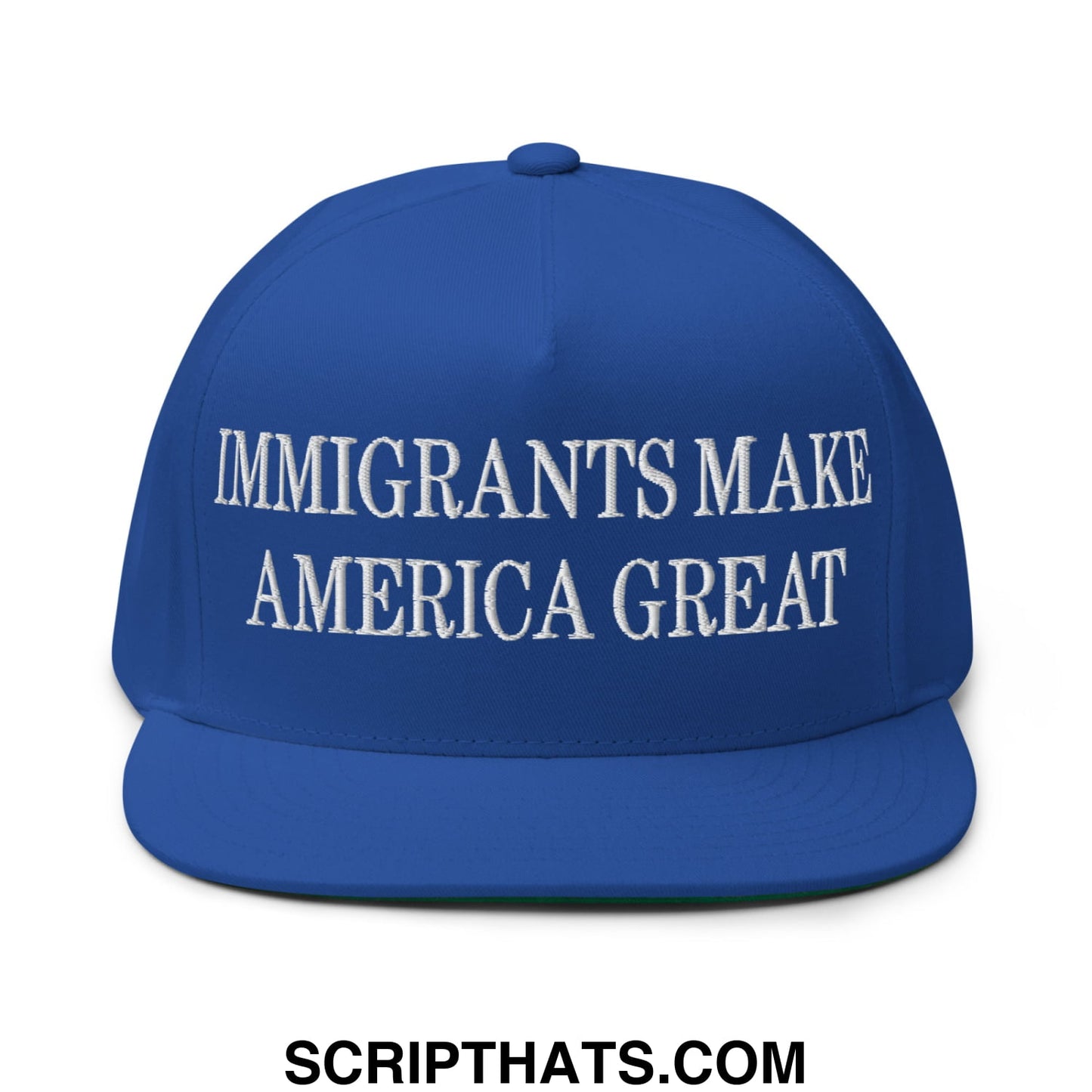 Immigrants Make America Great Embroidered 5 Panel Flat Bill Brim Snapback Hat Royal Blue