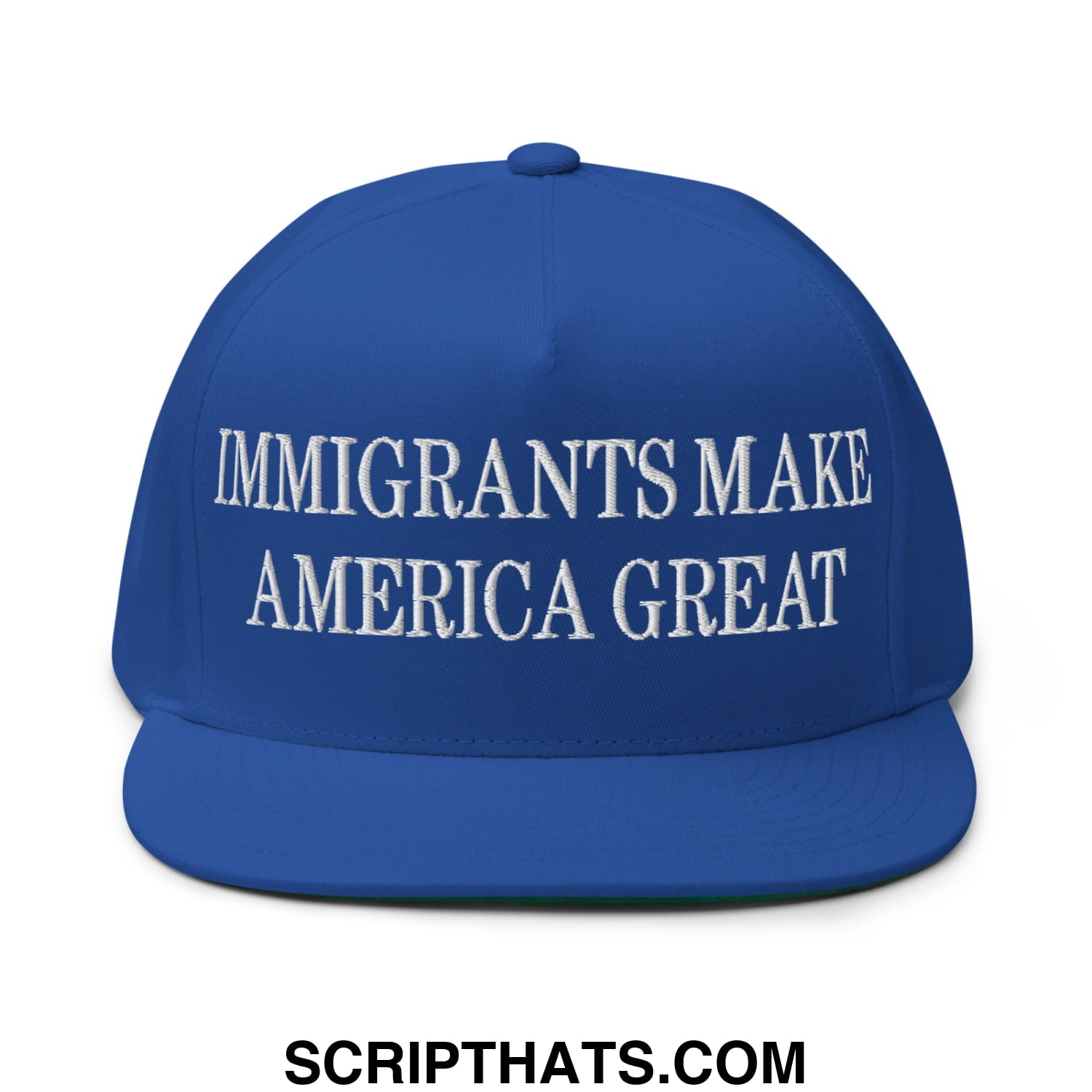 Immigrants Make America Great Embroidered 5 Panel Flat Bill Brim Snapback Hat Royal Blue
