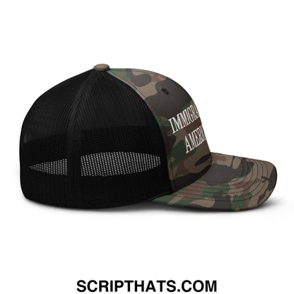 Immigrants Make America Great Embroidered Camo Mesh Trucker Hat Camo Black
