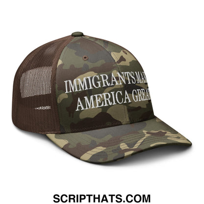 Immigrants Make America Great Embroidered Camo Mesh Trucker Hat Camo Brown