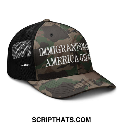 Immigrants Make America Great Embroidered Camo Mesh Trucker Hat Camo Black