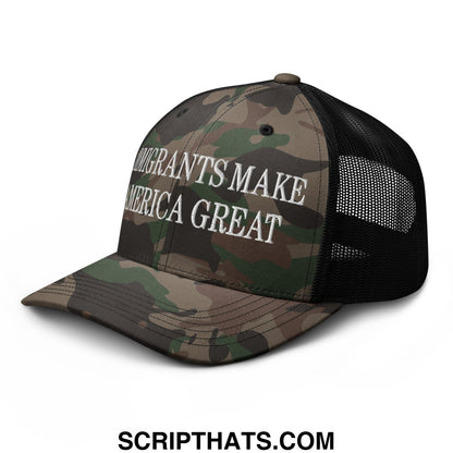 Immigrants Make America Great Embroidered Camo Mesh Trucker Hat Camo Black