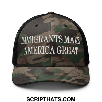 Immigrants Make America Great Embroidered Camo Mesh Trucker Hat Camo Black