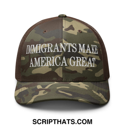 Immigrants Make America Great Embroidered Camo Mesh Trucker Hat Camo Brown