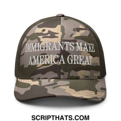 Immigrants Make America Great Embroidered Camo Mesh Trucker Hat Camo Olive
