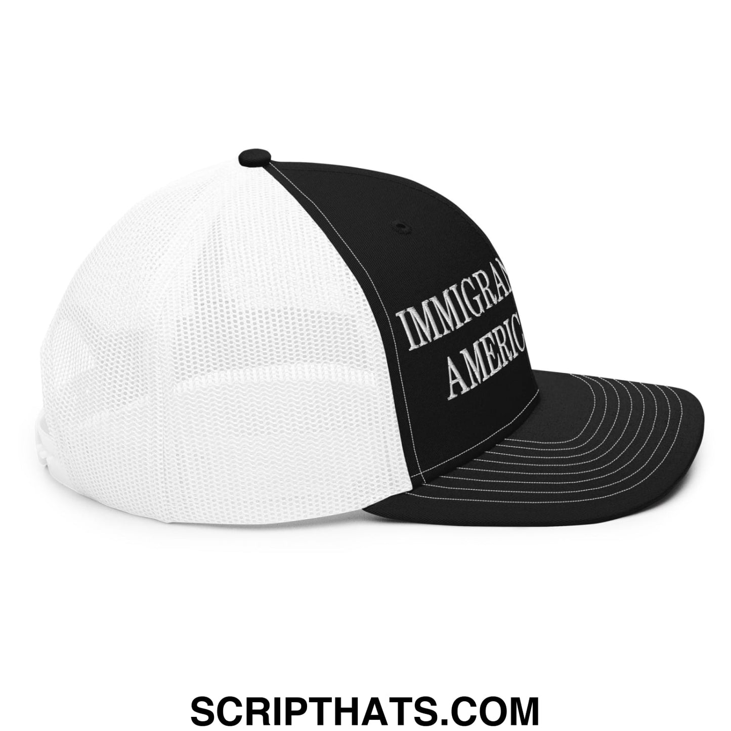 Immigrants Make America Great Embroidered Classic Mesh Trucker Hat Black White