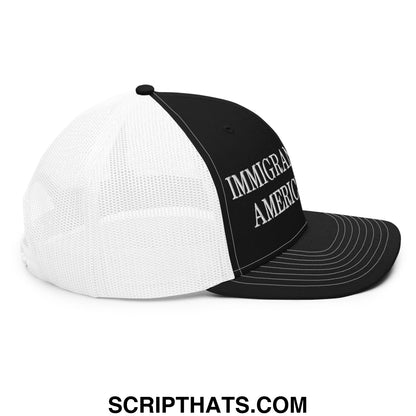 Immigrants Make America Great Embroidered Classic Mesh Trucker Hat Black White