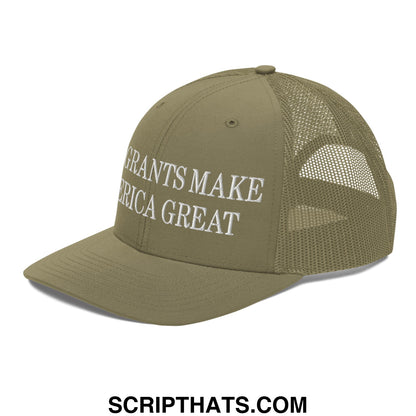 Immigrants Make America Great Embroidered Classic Mesh Trucker Hat Loden