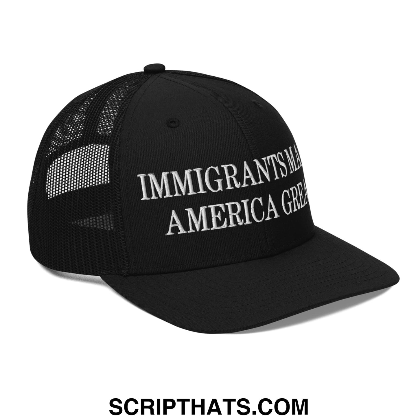 Immigrants Make America Great Embroidered Classic Mesh Trucker Hat Black