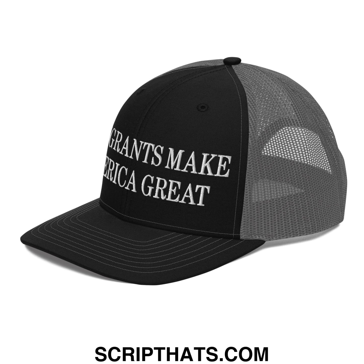 Immigrants Make America Great Embroidered Classic Mesh Trucker Hat Black Charcoal